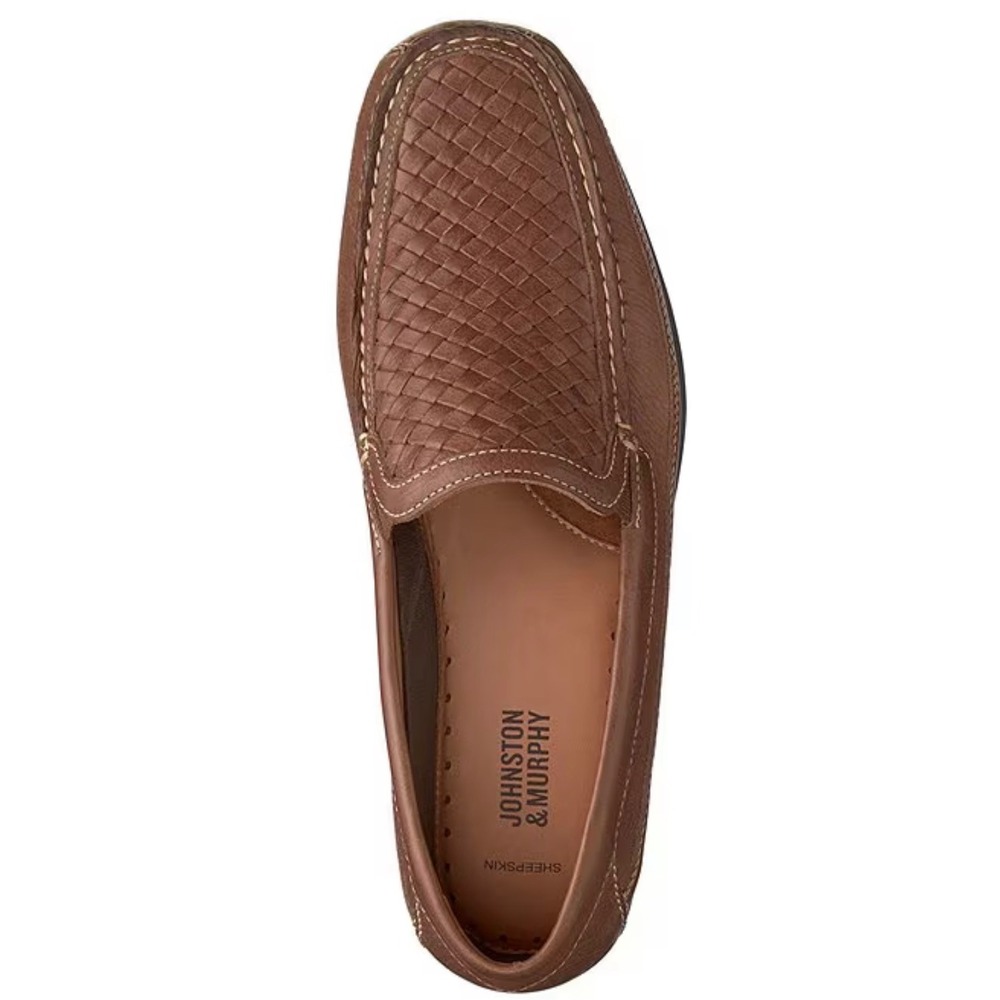 Johnston & Murphy Locklin Venetian shoes brown woven leather upper 10.5 Men's